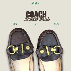 Coach Brown Leather Ballet Flats W/ Gold Hardware & Buckle Accents Sz 7.5 Stylis